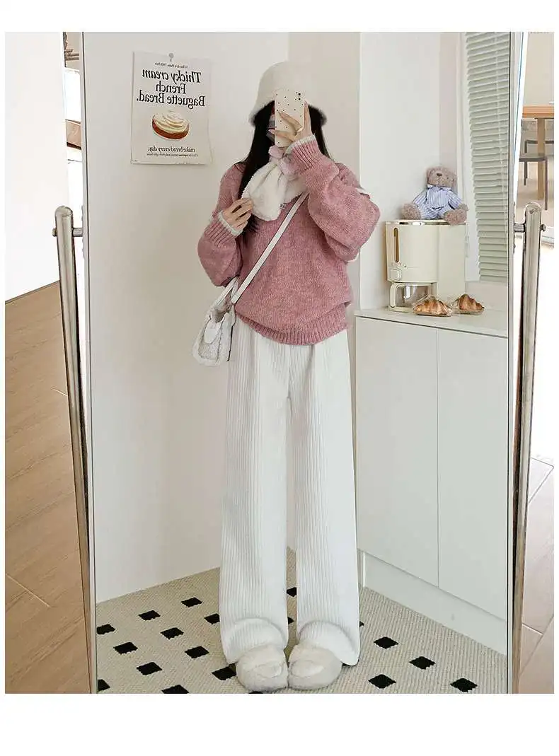 بنطال ذو قصة أرجل واسعة للإجازات النسائية الخريفية من القماش بطابقين مناسب بشكل منتظم من الأكاديمية سروال قصير مبطن ومحبوك ومحبوك منقوش للسيدات