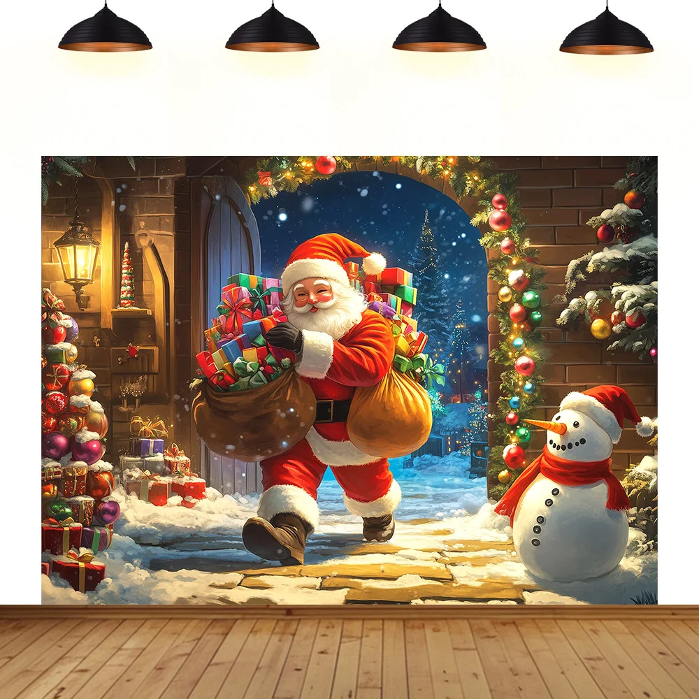 

Santa Claus Theme background Christmas winter red green snowfield Christmas Eve New Year photography decoration backdrop