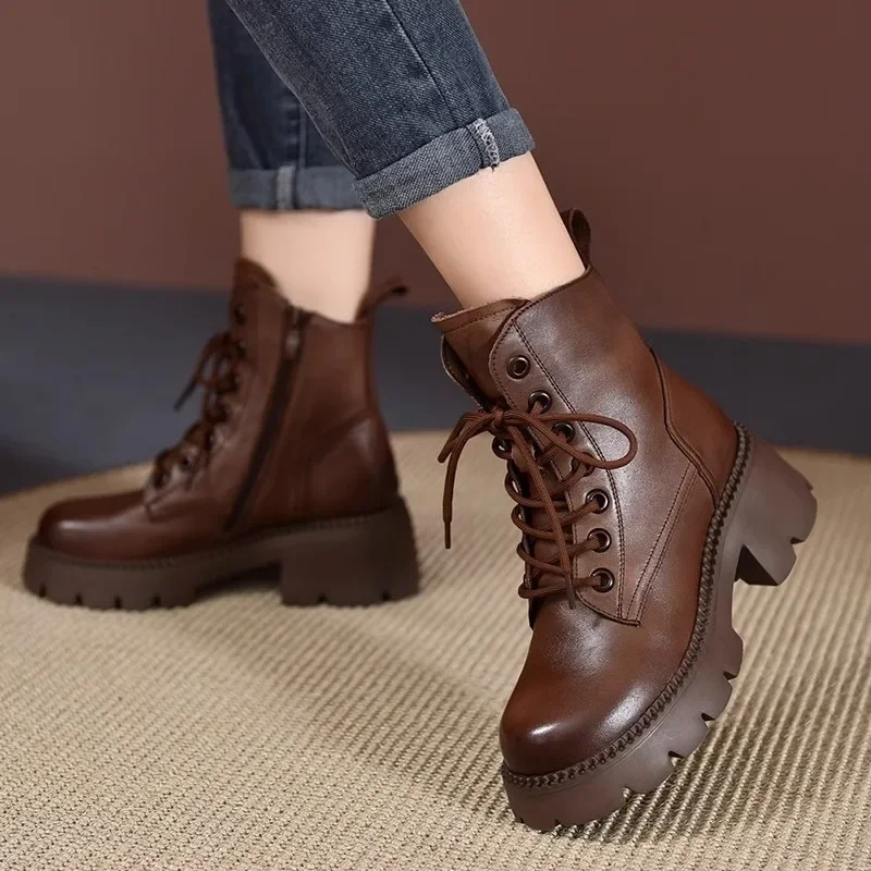 Trendy women\'s shoes spring new college style small leather shoes fashionable and versatile thick soled plus size women\'s shoes