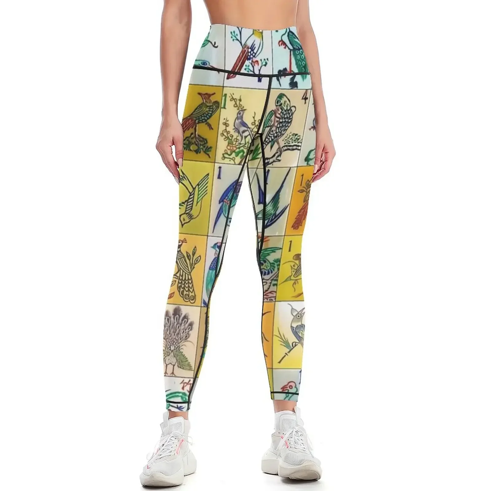 

Mah Jongg Birds Collage Leggings harem pants gym sportswear woman Training pants Fitness woman Womens Leggings