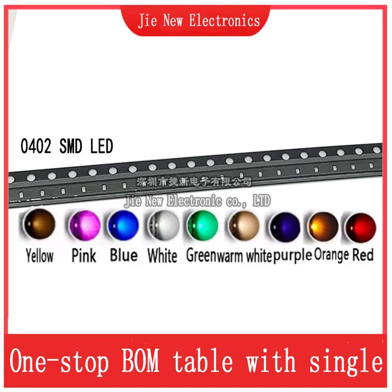 100PCS 0402 SMD LED Red Yellow Green White Blue Orange Warm White  Pink Purple Light Emitting Diode