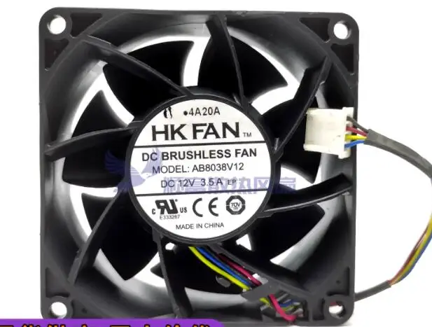 HK FAN AB8038V12 DC 12V 3.5A 80x80x38mm 4-Wire Server Cooling Fan