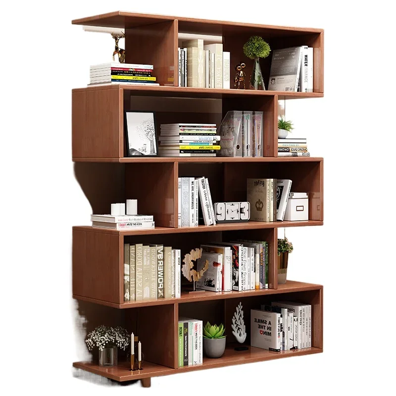 

Многоярусный напольный стеллаж из массива дерева для дома, простой в сборке, для хранения и демонстрации, небольшой книжный шкаф.