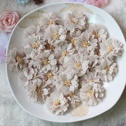 10pcs/Lot 40mm Solid Fabric Flowers Flat Back 3D Handmade Flower Head Wedding Decoration Cloth Accessories