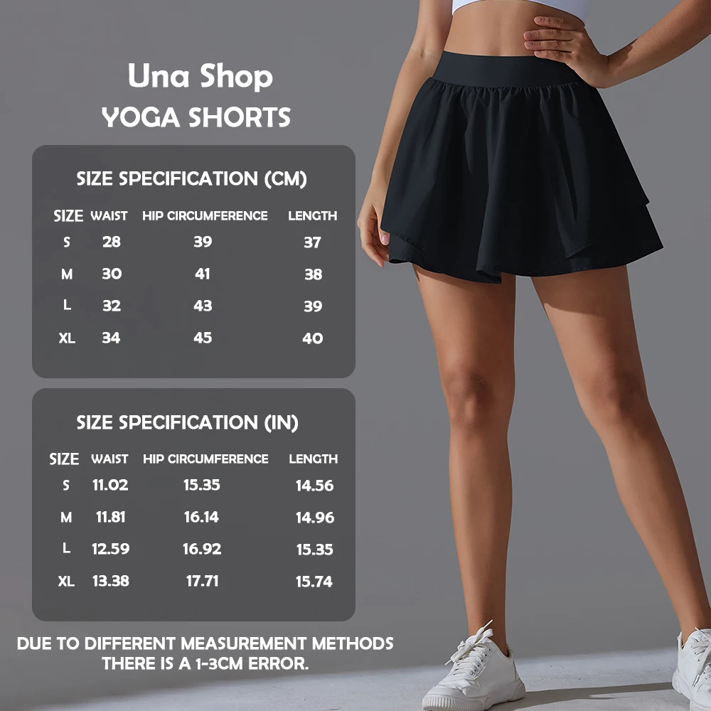 

Una-Shop Fake 2-Pce Design Yoga Shorts for Women Elastic Waist Sports Push Up Tights Pants With Pockets Workout Sportswear Skirt