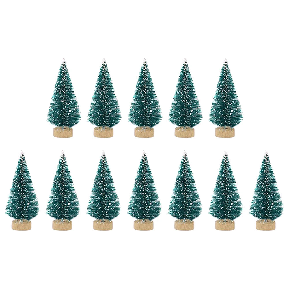 12pcs Mini Christmas Trees Sawtooth Design with Wooden Base, Perfect for DIY Home Decorations durable