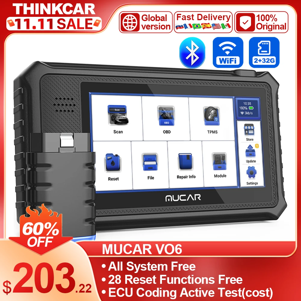 MUCAR VO6 Car Diagnostic Tool All Systems Diagnostic Scanner 28 Reset Bidirectional Scan Tool OBD2 Scanner ECU Code for All Cars