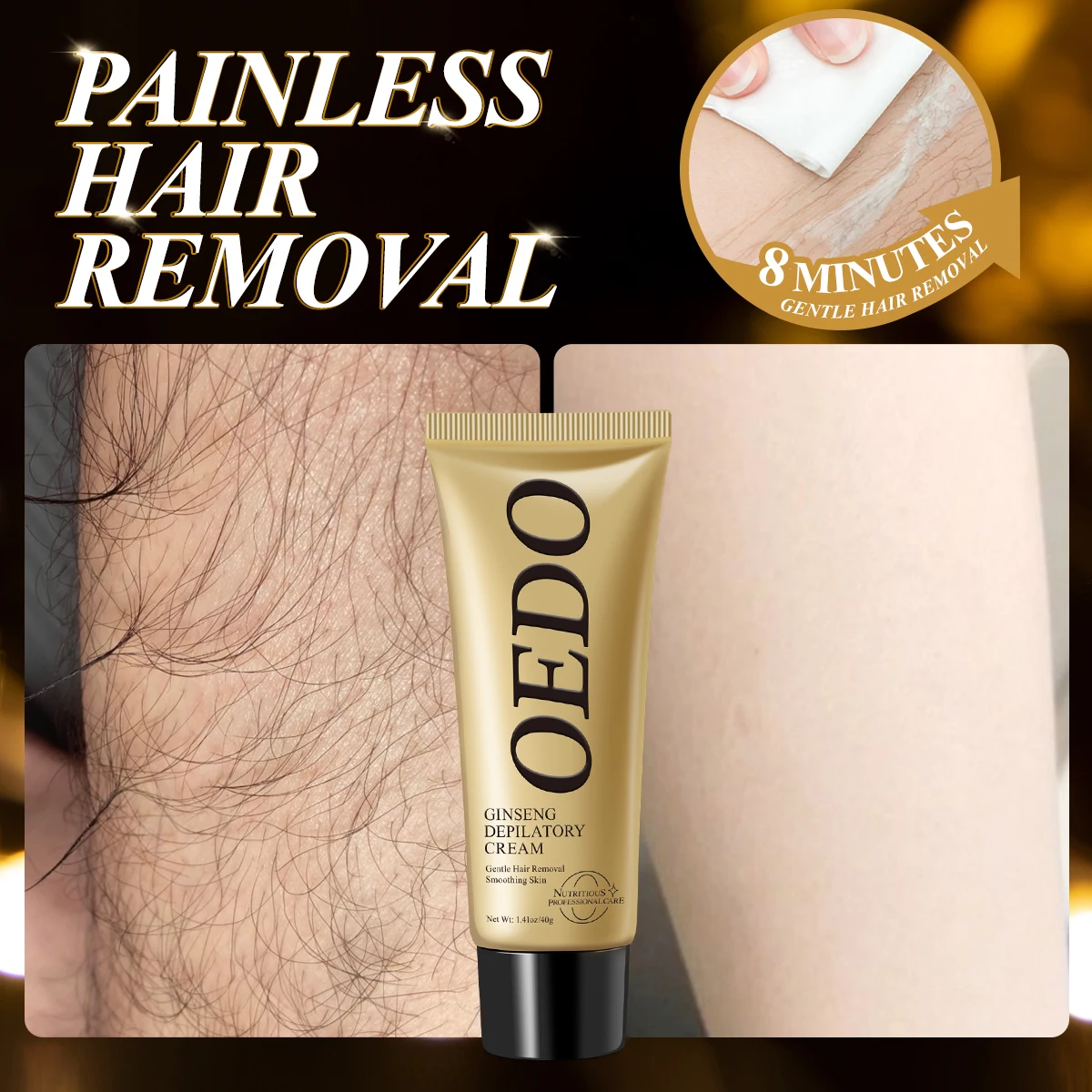 Ginseng Depilatory Cream Painless Hair Removal Cream Arm Leg Back Underarms Body Repair  Gentle Non-Irritating Smoothing Skin