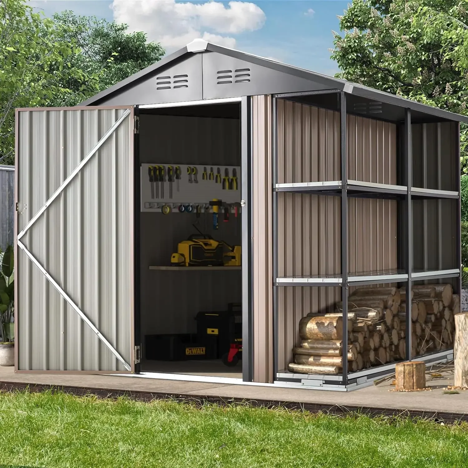 6x6 Storage Shed with Rack,Small Outdoor Storage Tool Utility Shed with Shelves, Metal Garden Shed for Yard, Outdoor Storage