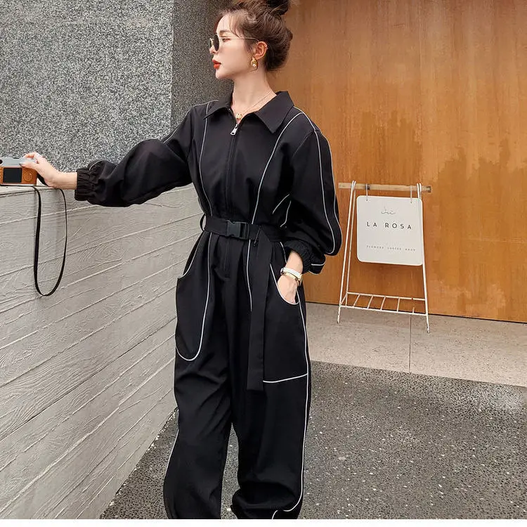 Spring Autumn New Design Sense Fashion Loose Leisure Age-reducing Wide-leg Tooling Jumpsuit Womens Jumpsuit