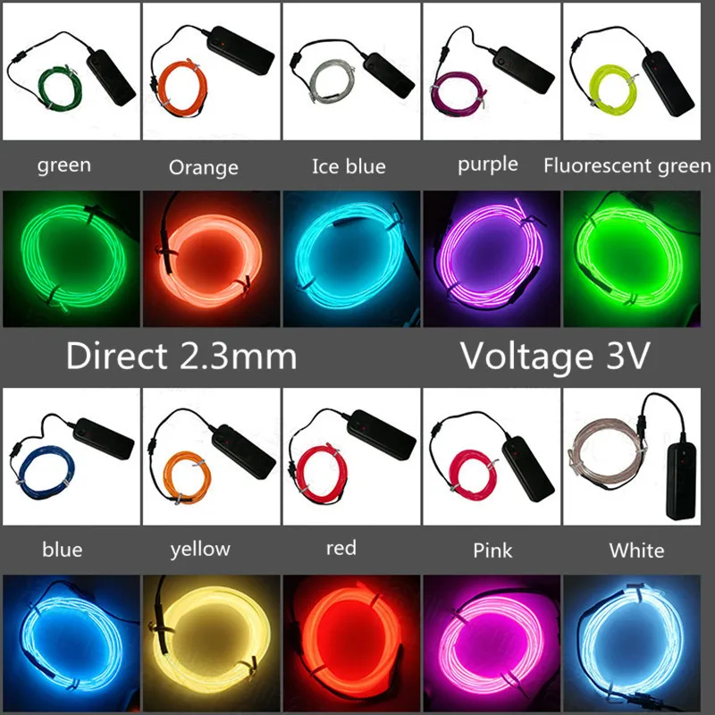 1m 3m 5m Glow EL Wire Neon Cable for Christmas Dance Party DIY Costumes Light AA Battery USB Control Lamp 2.3MM Rope LED Strip