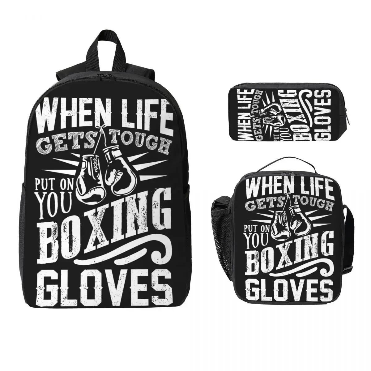 

Boxing Gloves Backpack Student Boys Girls BookBag School Bag Laptop Shoulder Bags 3ps Insulated Lunch Bag Pencil Case