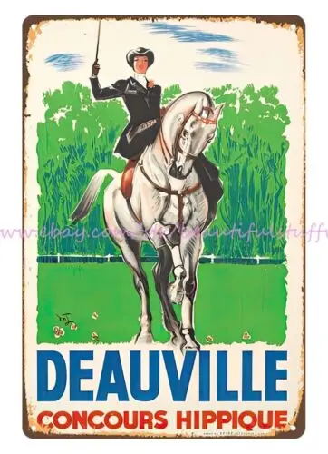 mancave 1950 Deauville Normandy Horse Show DEAUVILLE CONCOURS HIPPIQUE tin sign