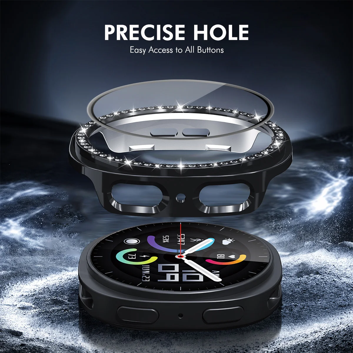 HAT PRINCE Per Samsung Galaxy Watch8 Custodia da 44 mm con pellicola per schermo PMMA Decorazione con strass Cover per orologio per PC - Nero
