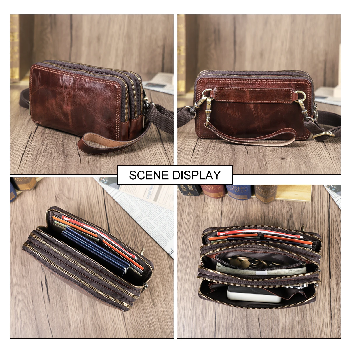 CONTACT'S Echt leer Heren Clutch Bags Luxe Designer Sling Schoudertas Lange portemonnee Damestas Handtas Portemonnee Telefoonzak