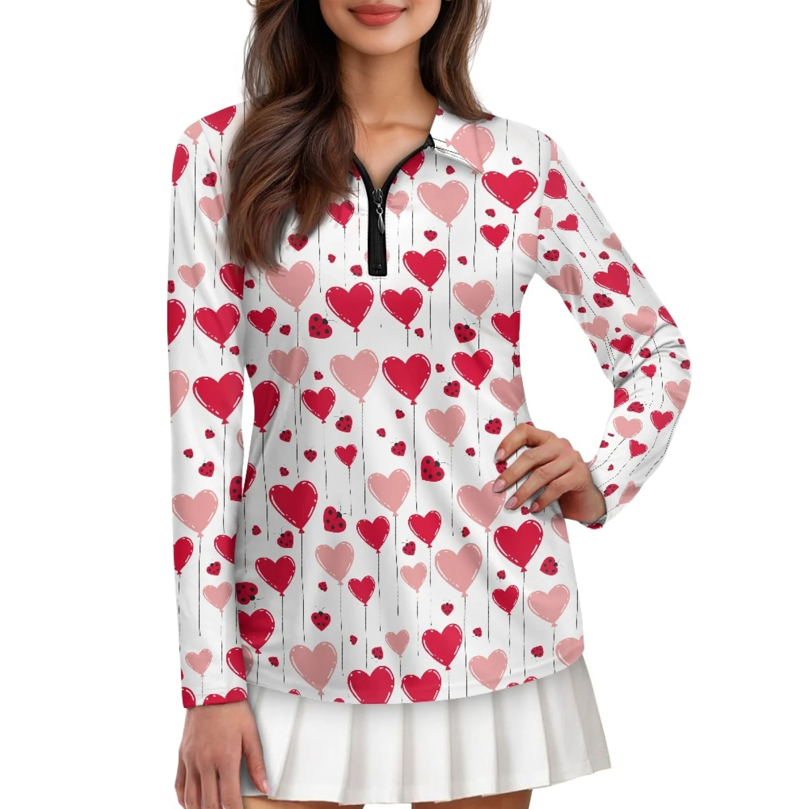PENSTROLL Heart Balloon Womens Moisture Wicking Golf Outfits Stretchy Running Polo Shirts for Workout