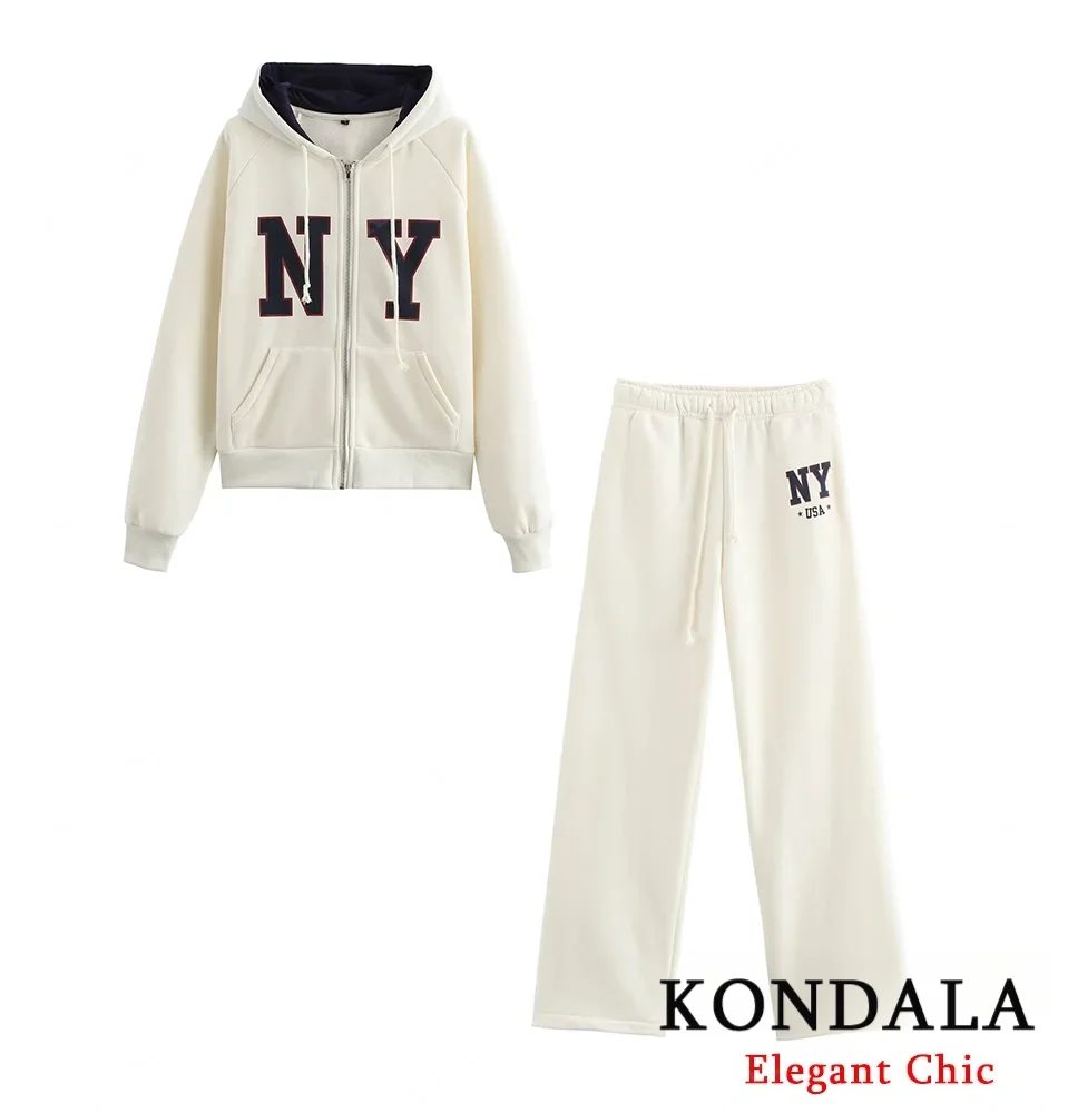 KONDALA, conjunto de pantalones informales con letras para mujer, Sudadera con capucha o pantalones con cremallera, conjunto de 2 piezas, nuevo traje de pantalón clásico Simple a la moda para primavera 2025