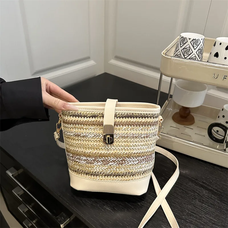 

​​2025 New Bohemian Woven Tote Bag for Women Artistic Colorblock Crossbody Purse High End Textured Shoulder Bag Fashionable