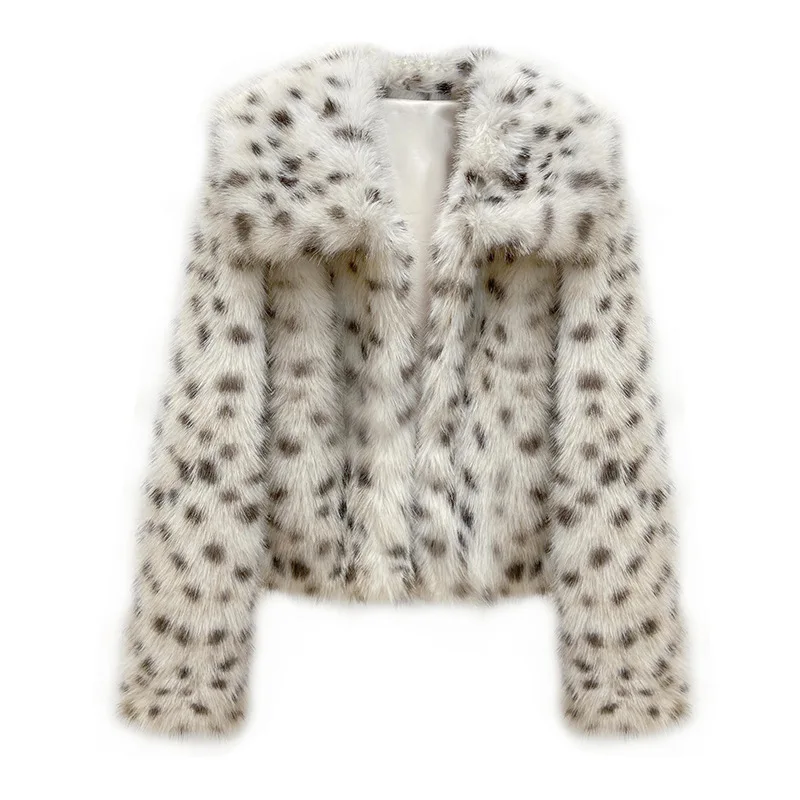 Faux Fur Fox Coats Women Fake Leopard Fur Jacket Autumn Winter Short Coat Jackets Furry Outerwear Elegant Thick Warm Coats