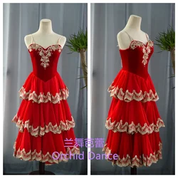 Kids Girls Women Custom Size Professional Spanish Dance Performance Wear Red Romantic Ballet Tutu Dress