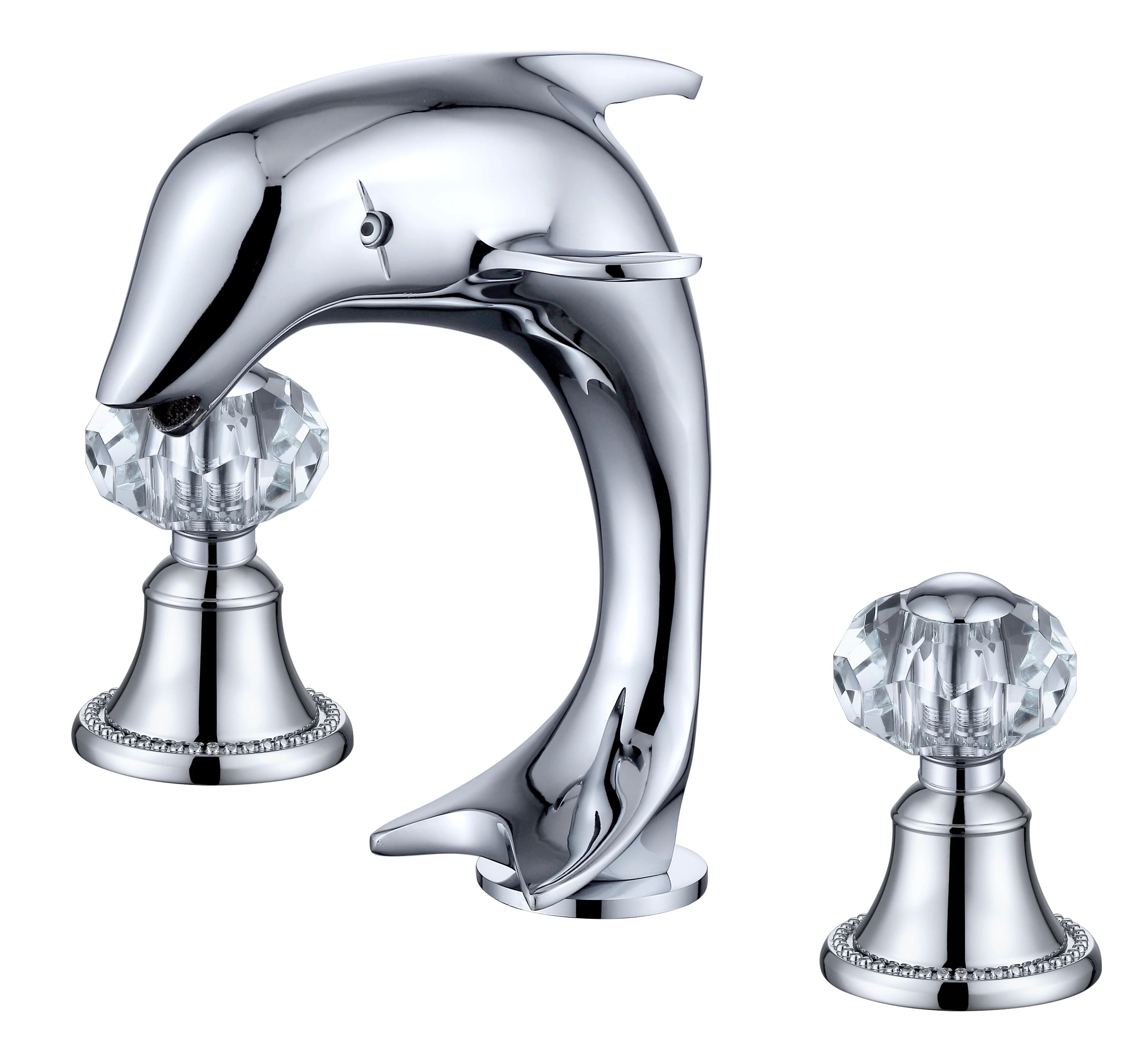 

Free ship CHROME WIDESPREAD LAVATORY BATHROOM SINK dolphin FAUCET with crystal handles