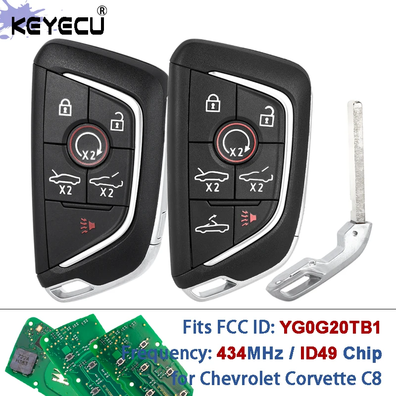 

KEYECU FCC ID: YG0G20TB1 434 МГц ID49 Чип Смарт-брелок дистанционного управления 5 6 кнопок для Chevrolet Corvette C8 2020 2021 2022 2023 2024