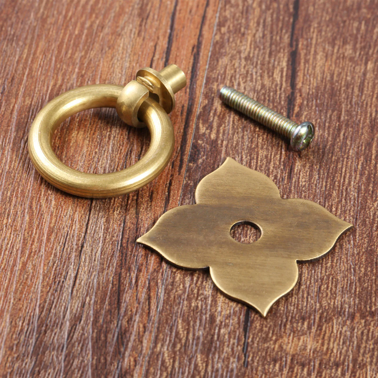 Antique Brass Door Ring Knob with Screw Drawer Cabinet Closet Kitchen Pull Cupboard Furniture Handle Vintage Furniture Hardware