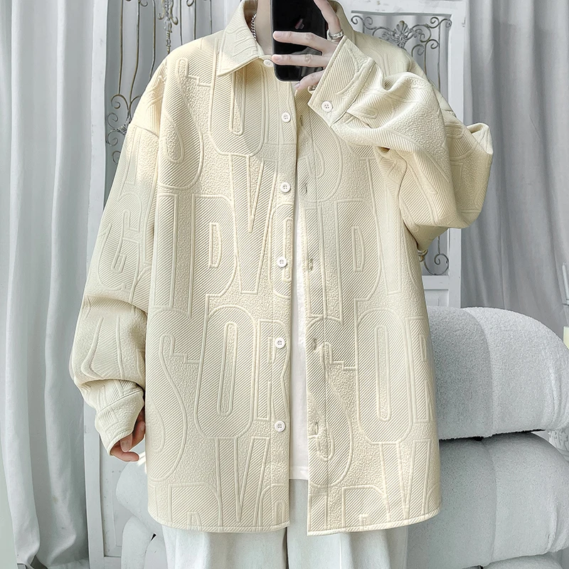 Long Sleeve Shirt Man Harajuku Fashion New in Men's Clothing Big Clothes Big Size Men Original Men's Shirts Embossing Plain 2024