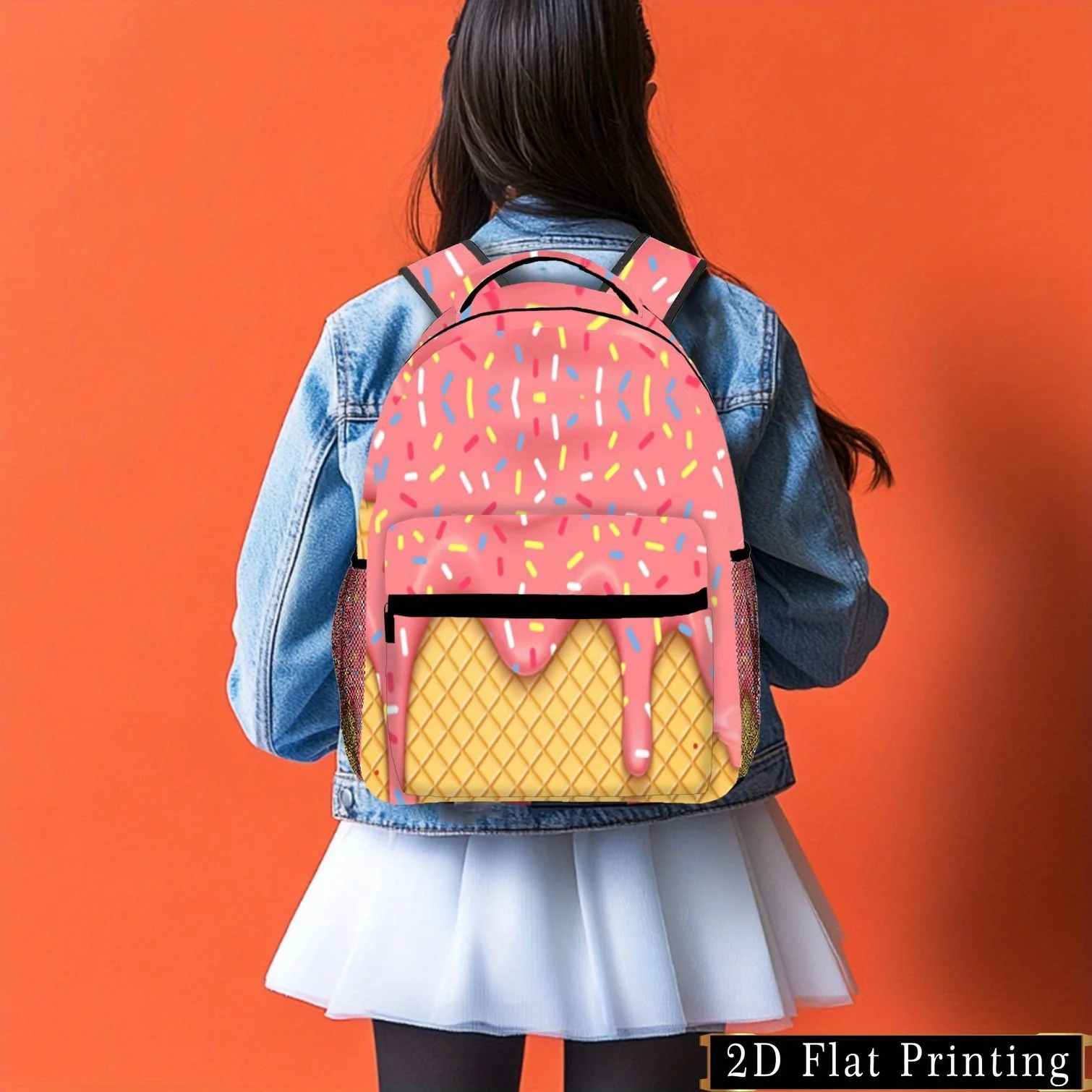 Pink Candy Shine Ice Cream Print Backpack Cute Cartoon Design with Straps Adjustable Shoulder Straps Multiple Compartments