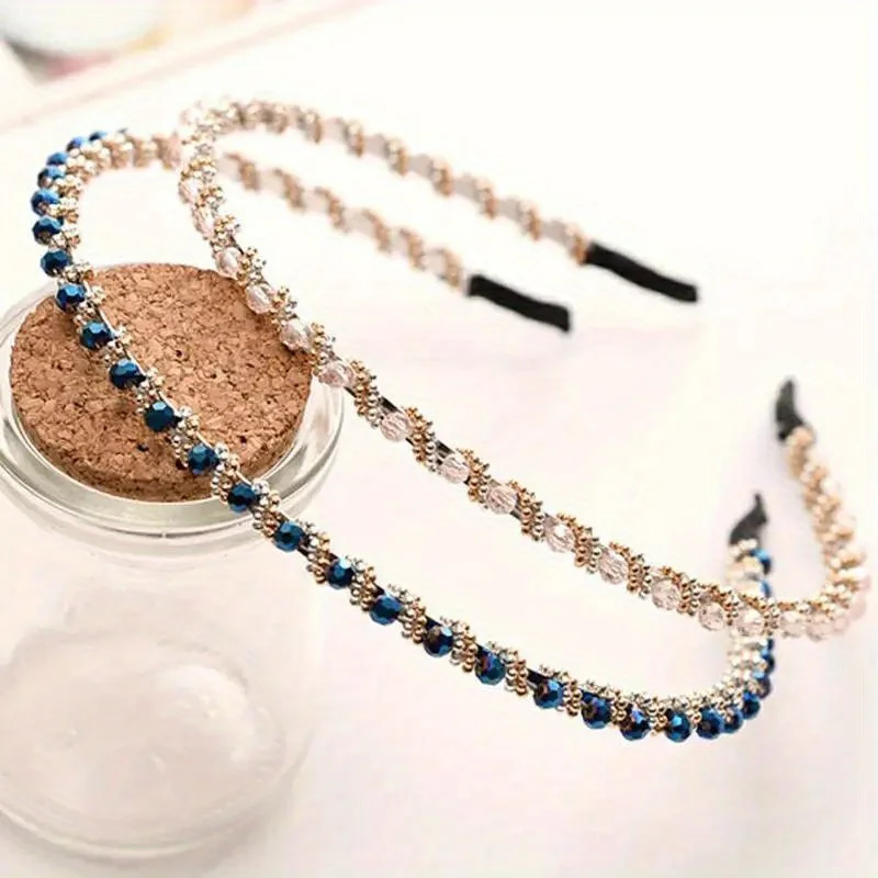 

1pc Korean Crystal Bezel Headwear Women Headband Girls Vintage Hair Bands Wide Hairband Hoop Accessories