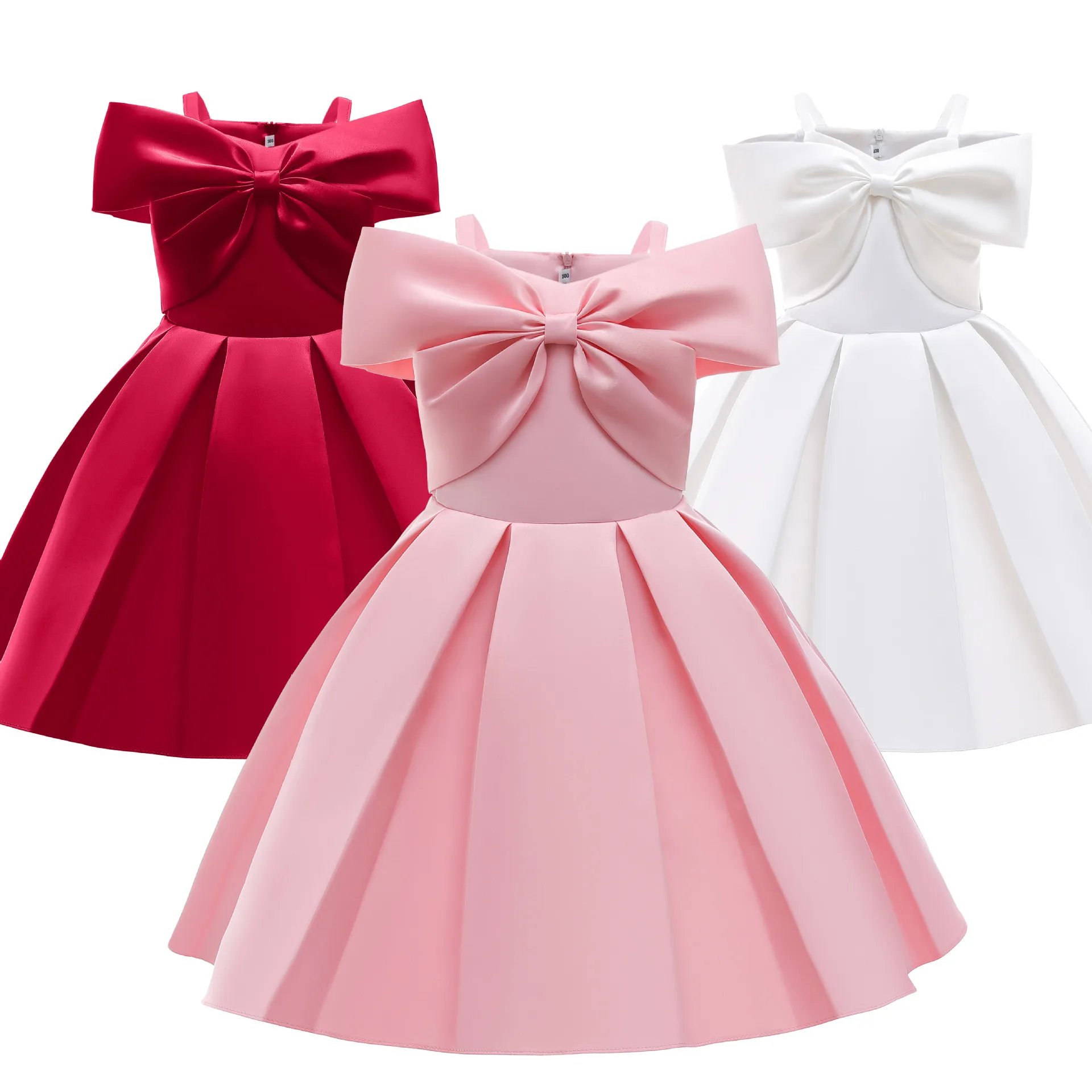 

Girl Bow Princess Dress New Girl One-shoulder Solid Dress Party Birthday Stitching Cute Tutu Flower Dress Fashion Clothing