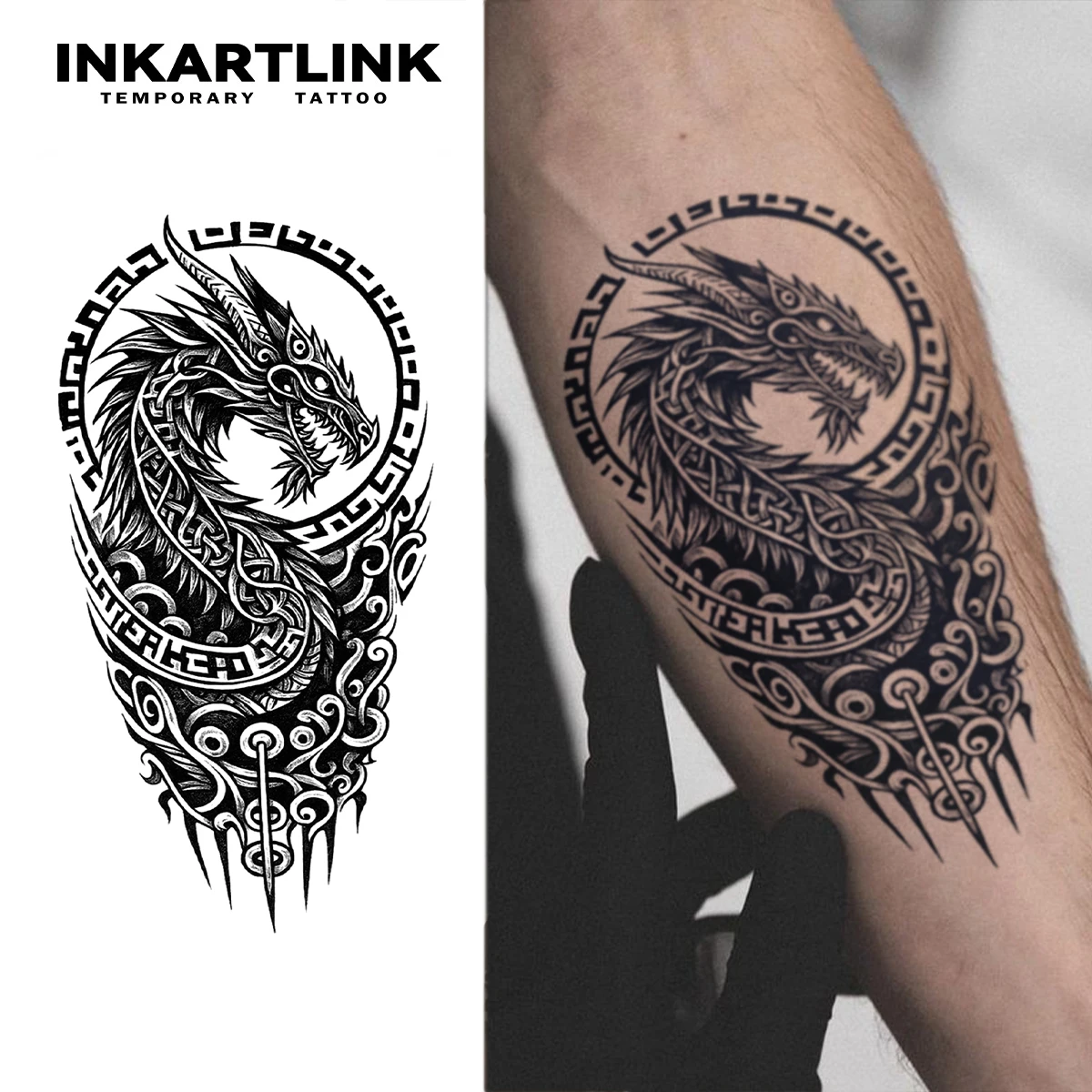 INKARTLINK Rune Dragon Juice Tattoo Patch Waterproof, Continuous Color Rendering for 1-2 Weeks, Essential for Trendy People