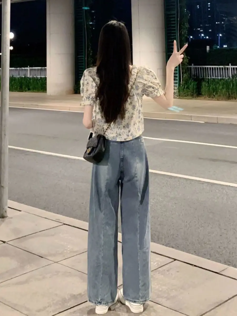 New Niche and Unique Square Collar Floral Shirt Fashionable Short Puff Sleeves Small Top