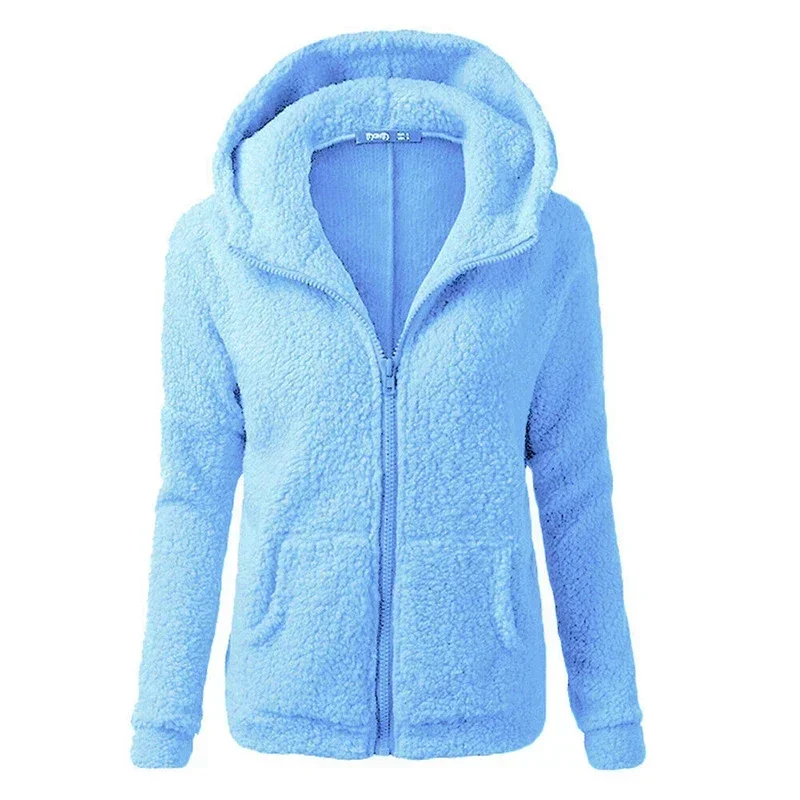 Fluffy Hoodies Coat Women Sweatshirt Cute Teddy Bear Autumn Winter Warm Pullover Long Sleeve Zip Up Fleece Jacket Daily Outwear