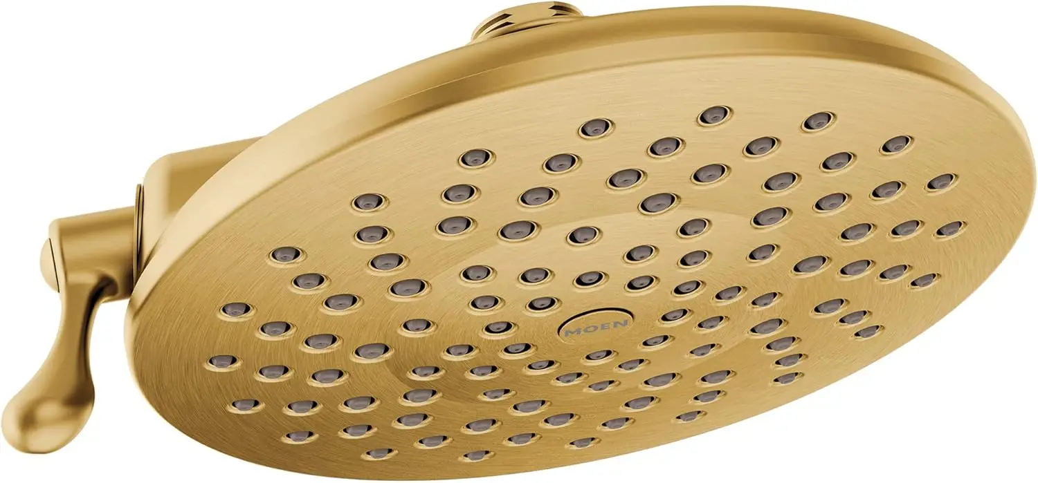 

Velocity Brushed Gold Two-Function Rainshower 8-Inch Showerhead with Immersion Technology at 2.5 GPM Flow Rate