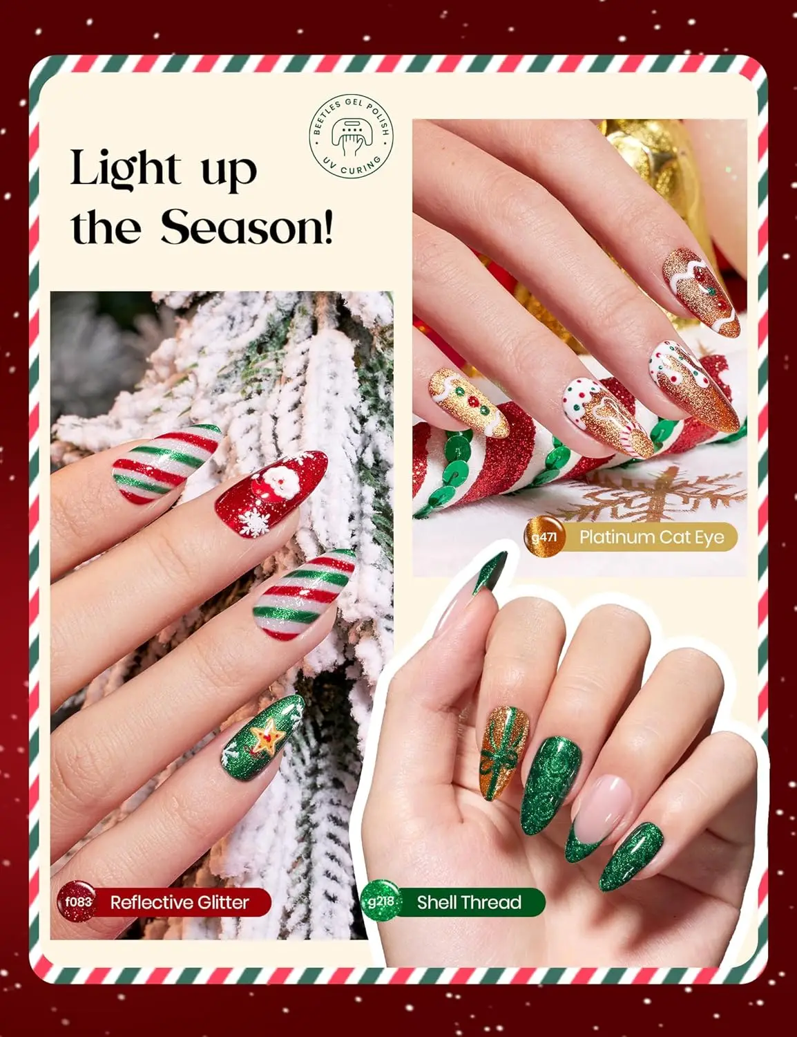 Conjunto de nail art de Natal Merry Glitzmas com lâmpada LED, esmaltes em gel e ferramentas festivas para mulheres e meninas