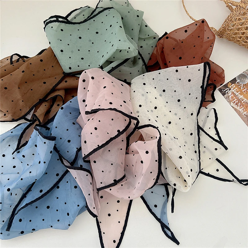 Polka-Dot Rhombus Hair Scarf for Women Silk Headbands Fashion Versatile Dot Headscarf Korean Sweet Bandanas Decorate Gauze Scarf