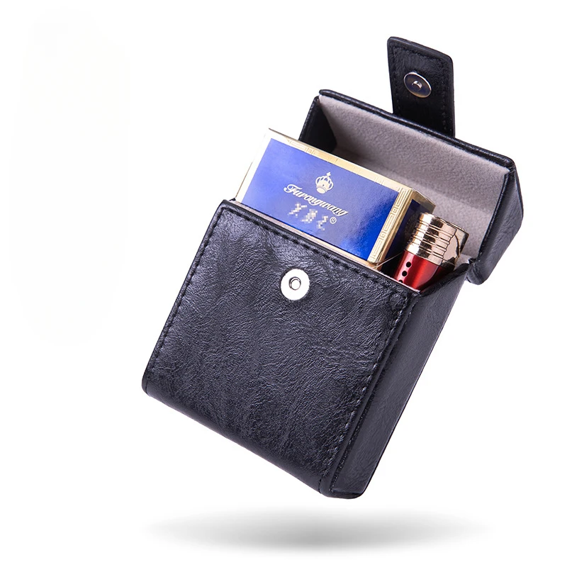 Fashion Bussiness PU Leather 90s Retro Can Hold 20 Pack Cigarette Box Tool Portable Lighter Storage Accessories Case Women Men