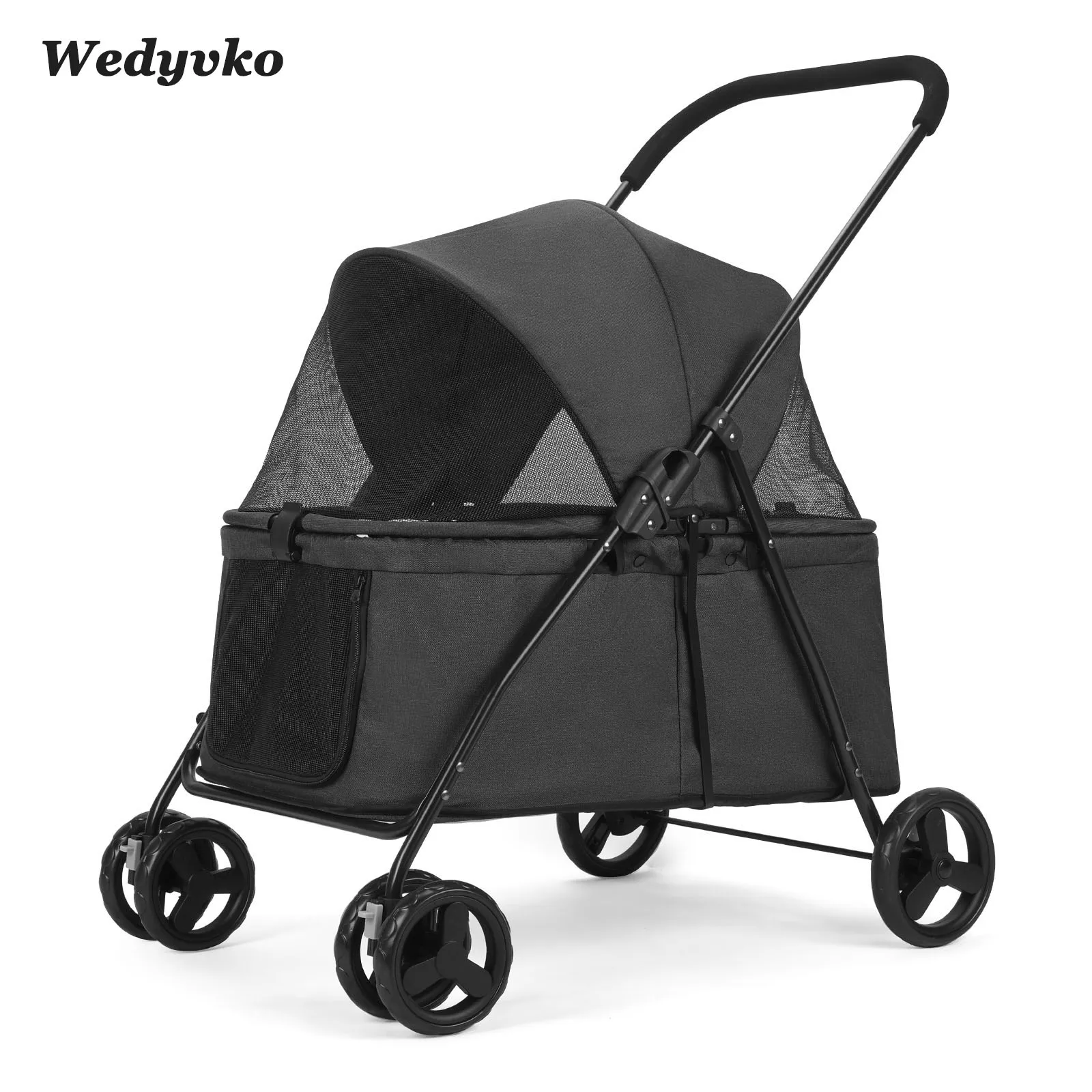 

Dogs accessories Luxury 80 lbs Pet Stroller 4 Wheels Dark Grey Dog Puppy Stroller Rotate with Brakes Chien Hunde zubehör