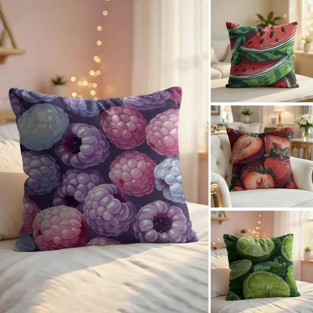 Fresh Fruit Pattern Cushion Cover Soft Short Plush Pillow Cover Smooth Cozy Texture Aesthetic Cushion Case Home Decor