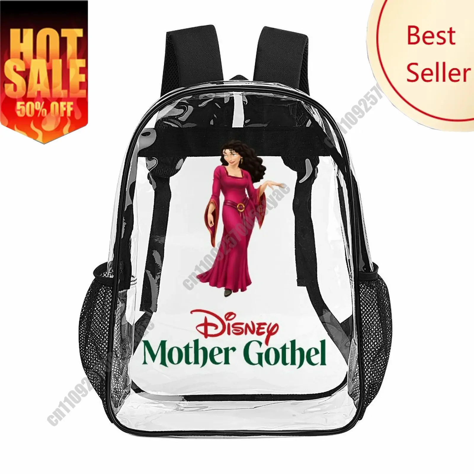 

Mother Gothel Transparent Backpack Decorated Disney Cartoon Patterns Personalized Photo Print Party Holiday Gift Clear Backpack