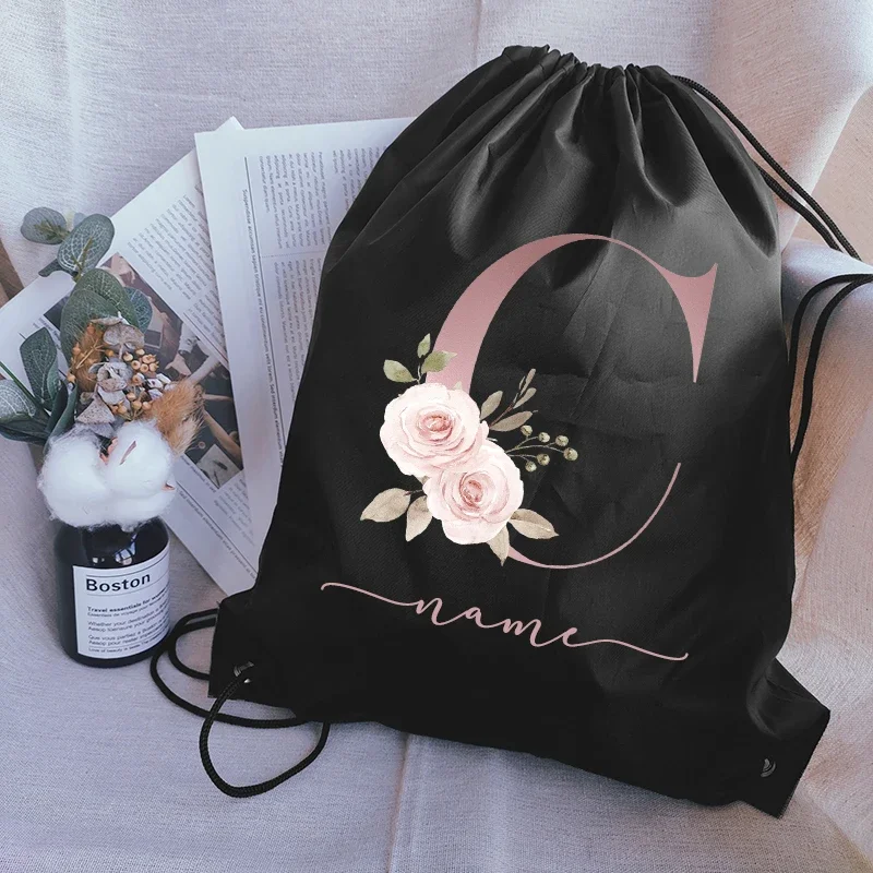 Custom Name Drawstring pouch Portable Lightweight Backpack Drawstring Bag Travel Sport Outdoor Hiking Shoes Clothes Storage Bag