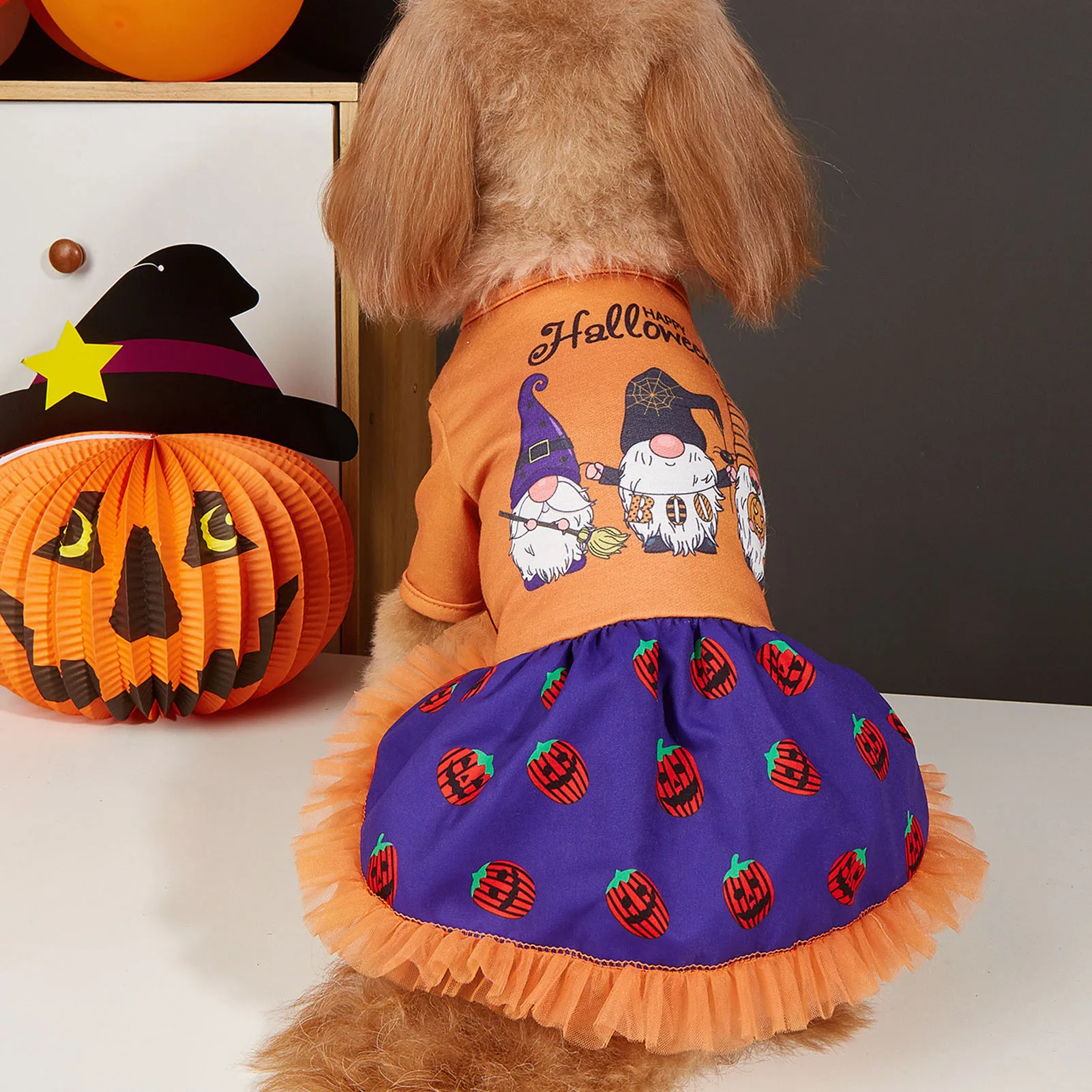 Polyester Dogs Cats Dress Pattern Beautiful Printed Stretch Pet Dress Halloween Pet Costumes Happy Halloween Pet Supplies