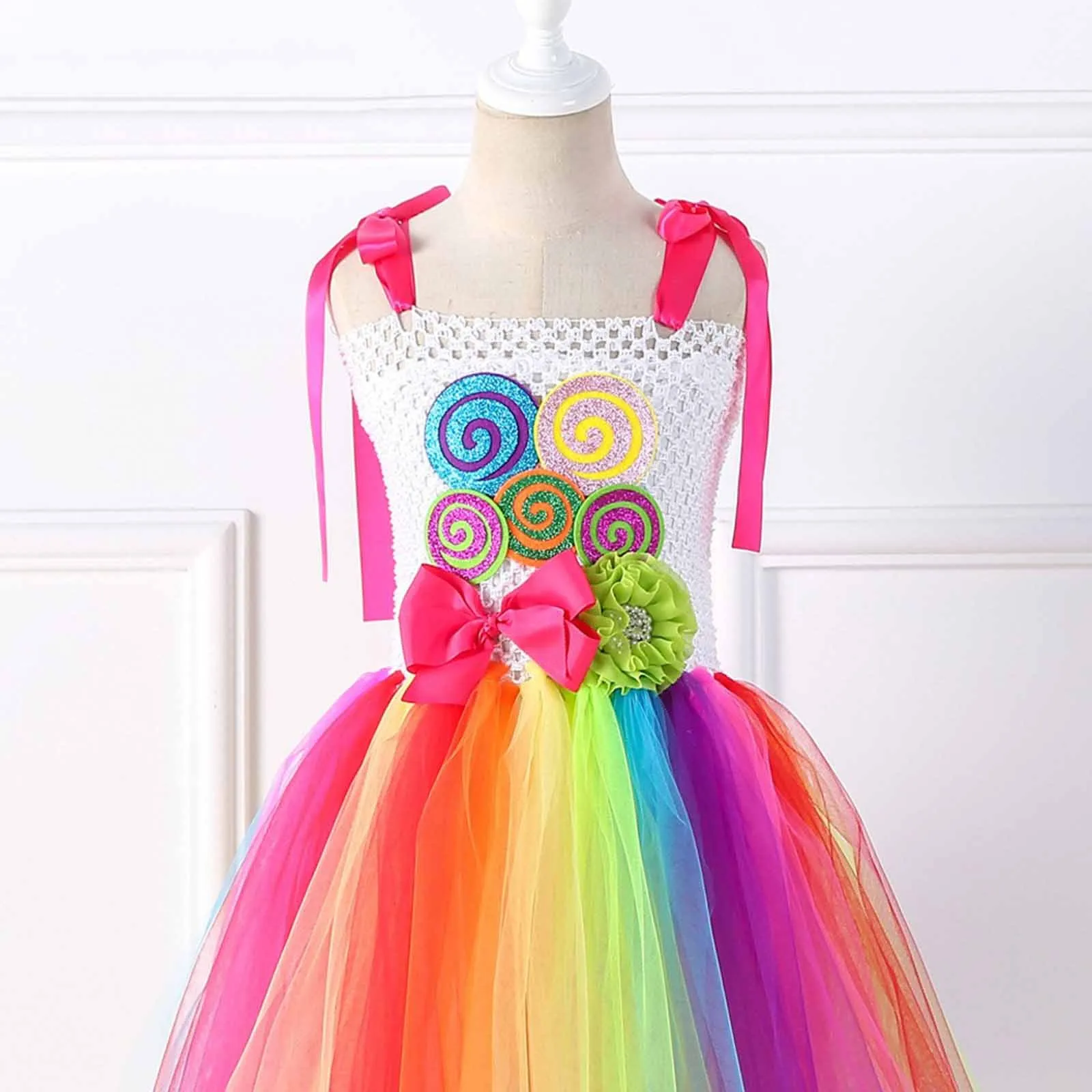 Carnival Kids Lollipop Rainbow Dresses Mesh Tutu Dresses Kid Disguise Candy For Girls Cosplay Costume Birthday Party Gift Dress