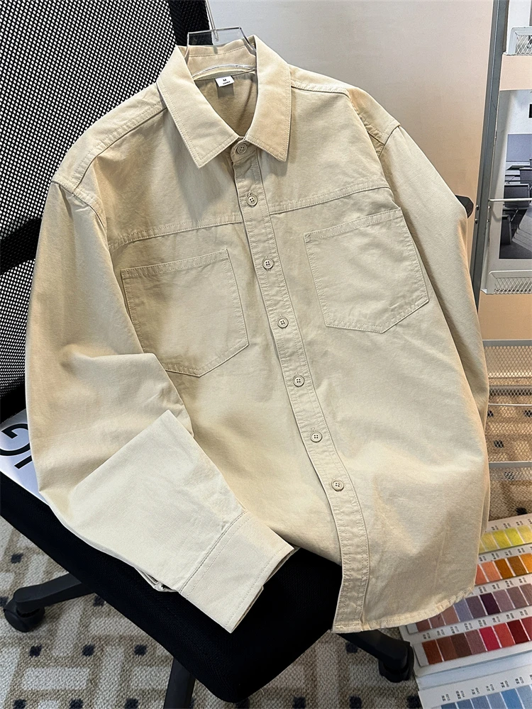

Men's Workwear Shirt Jacket Loose Fit Long Sleeve Spring Autumn Style Heavyweight Retro Versatile Color Outerwear