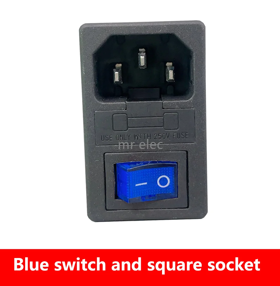 10A 250VAC 3 Pin iec320 C14 inlet connector plug power socket with red lamp rocker switch 10A fuse holder socket Power Switch