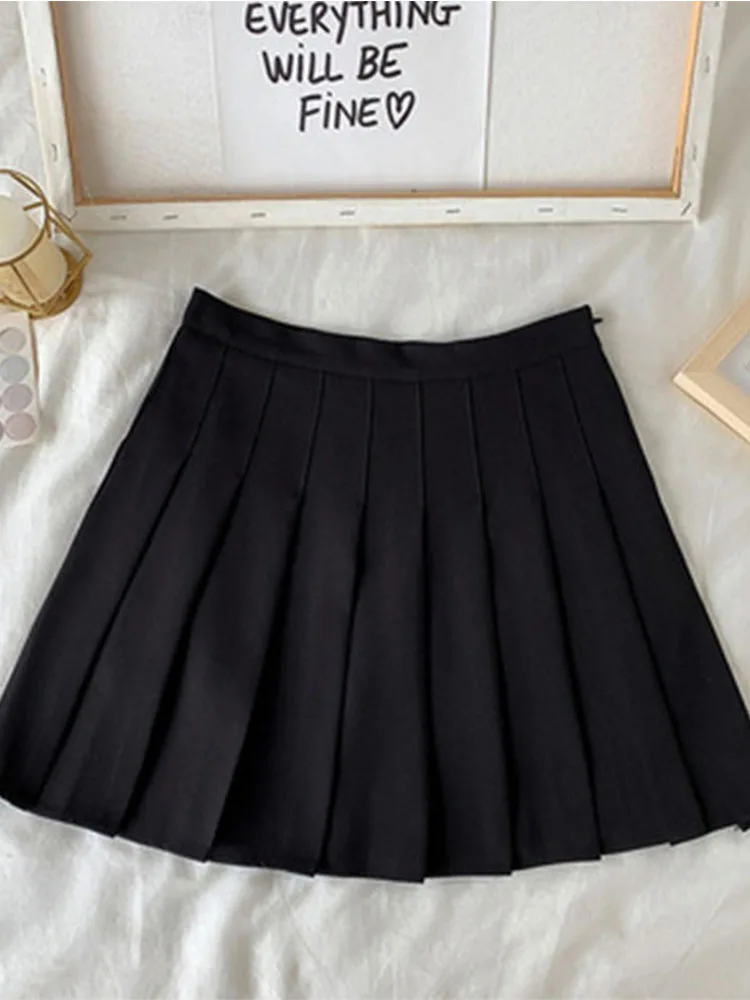 2024 New Black Skirt Female Summer High Waist gothic Anti-Glare A-Line Pleated Skirt Short Skirt Purple Ins Tide Ulzzang Skirt