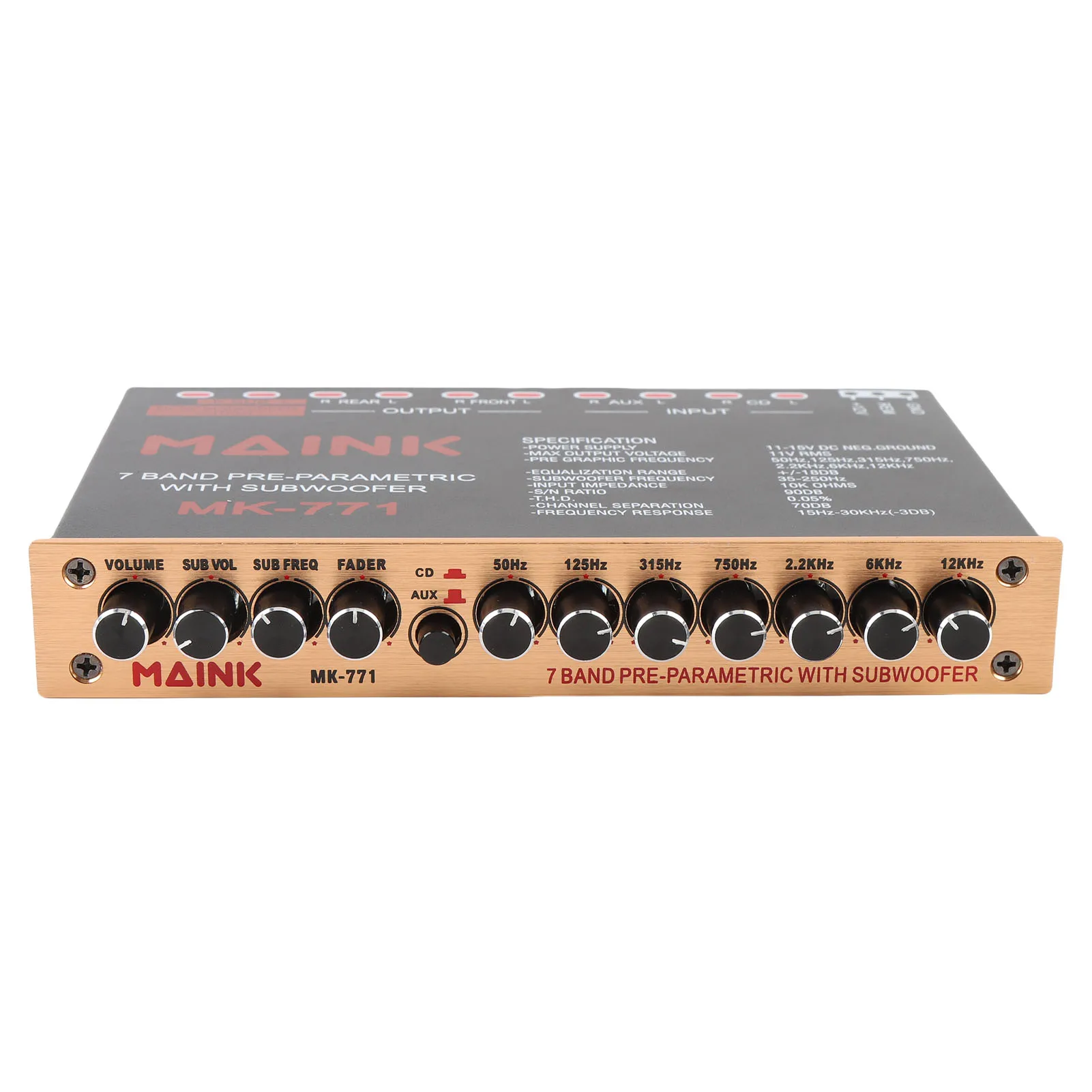 7 Band Pre Amp Car Graphic Equalizer Adjustable Frequency High Level Speaker Front Rear Subwoofer Outputs For RV Boat Motorcycle