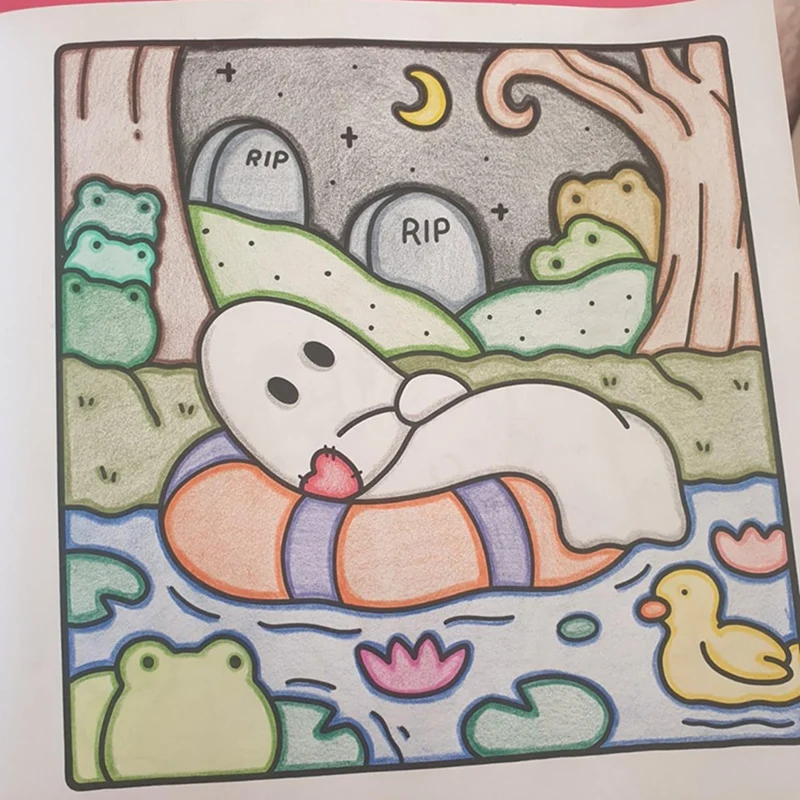 NEW-Spooky Cutie Coloring Book For Adults And Teens Featuring Adorable Creepy Creatures Cozy Hygges Moments For Relaxation