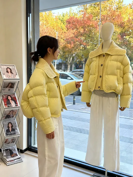

Unique Ultra-Cute Yellow Puff ort Cotton Jaet Women's Winter 2025 New High-End Small Size Outerwear Commute Korean Sle